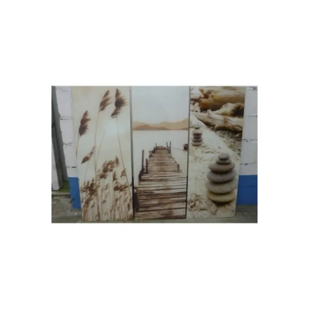 3 x Glas Bilder 1x Stein 1x Steg 1x Gras 30 x 80 cm Glas Druck - Bild 1 / 6