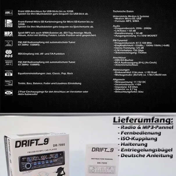 Autoradio - Drift 9 DR7095 FM USB MP3 SD Car Player - Bild 6 / 12