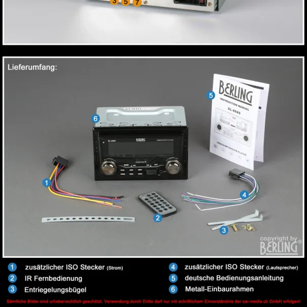 Berling Doppel Din Radio USB SD Aux RDS Fernbedienung - Bild 6 / 14