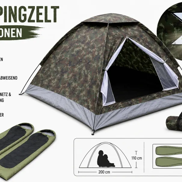 🏕️ Kuppelzelt Camouflage für 2 Personen - Bild 1 / 1