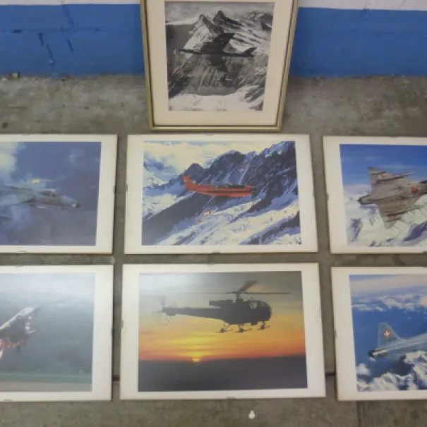 Militär Flugzeugbilder 1x Hunter Bild Gerahmt Alt 6x Flugzeugbilder div. - Bild 1 / 8