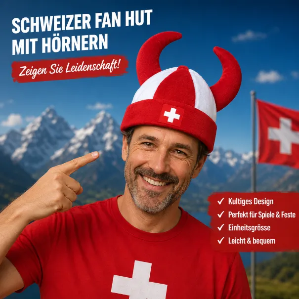 🇨🇭 Schweiz Fan Hut mit Hörnern 🇨🇭 - Bild 1 / 1