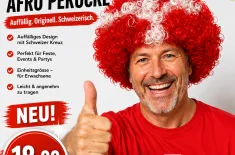 🇨🇭 Rot weisse Schweiz Afro Perücke mit Kreuz