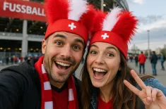 Schweiz Fan Stirnband mit Federn Fussball Party